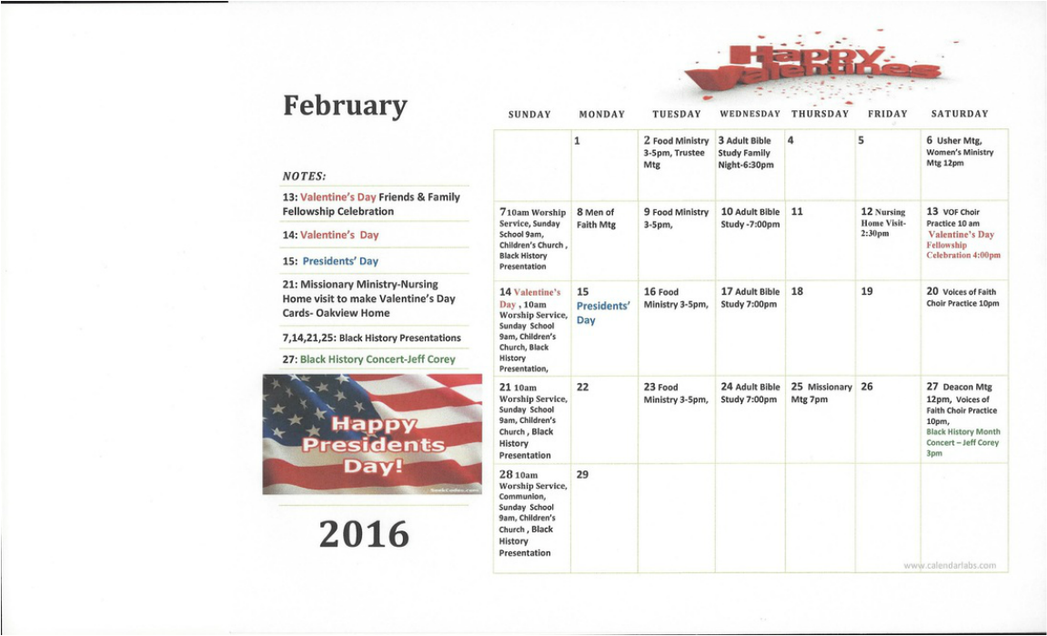 CALENDAR & ANNOUNCEMENTS Faith Community Baptist Church